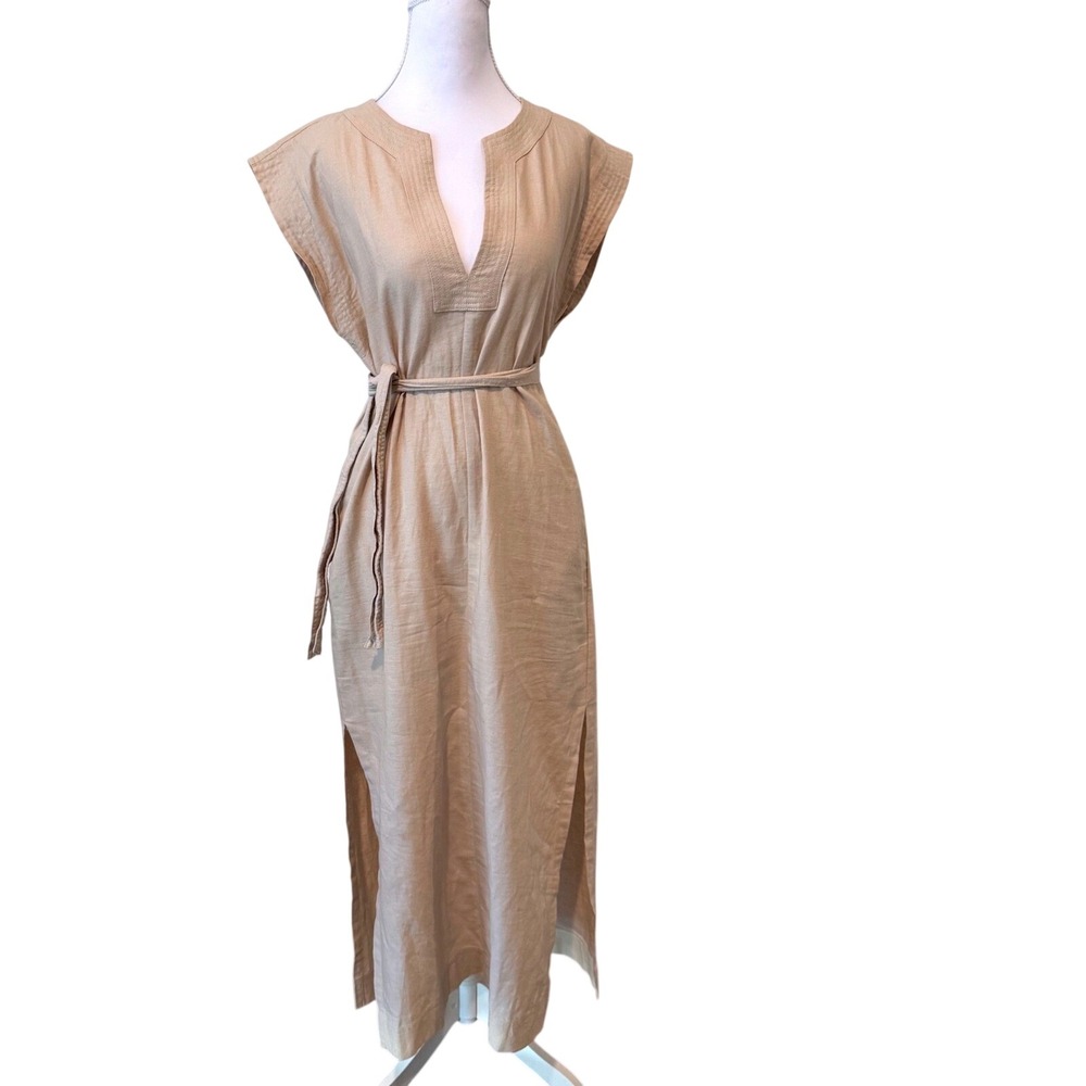 Belted Khaki Dress Maxi Slit Natural Steve Madden Sz S